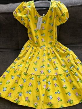 Janie and Jack Yellow Floral Puff-Sleeve Dress